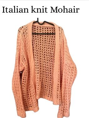 Italian Knit Mohair Open-Weave Cardigan - Peach